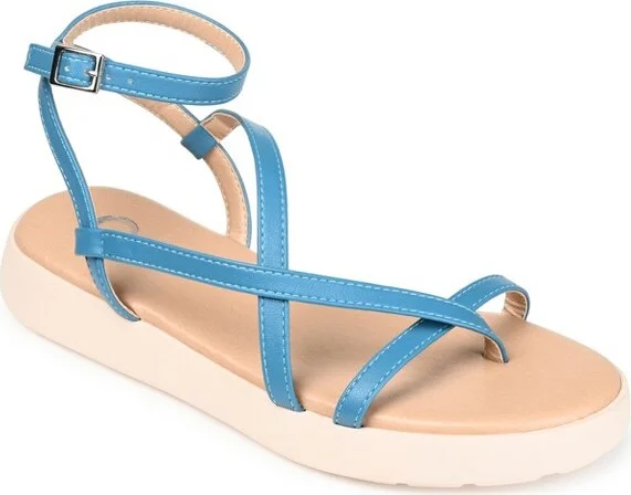 Journee Collection Womens Jeselia Tru Comfort Foam Ankle Strap Flat Sandals Blue 9