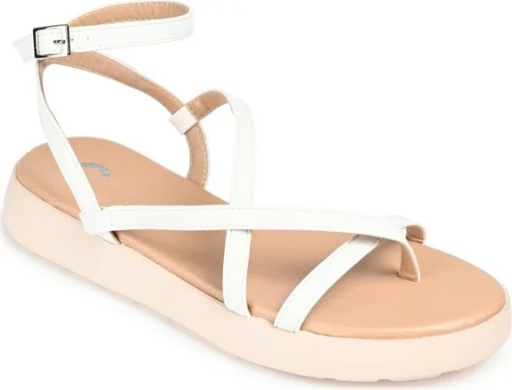 Journee Collection Womens Jeselia Tru Comfort Foam Ankle Strap Flat Sandals White 10