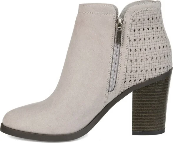 Journee Collection Women's Jessica Inside Zip Stacked Heel Booties Grey - Image 2