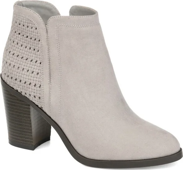 Journee Collection Women's Jessica Inside Zip Stacked Heel Booties Grey