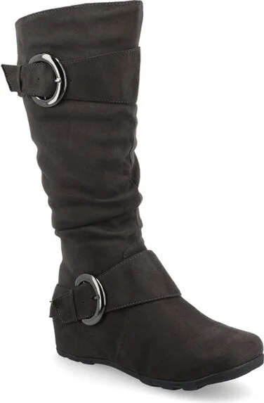 Journee Collection Women's Jester-01 Hidden Wedge Riding Boots Grey