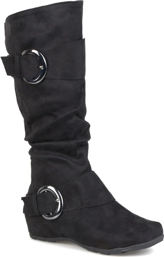 Journee Collection Women's Jester Wide Calf Rouched Buckle Mid Shaft Boots