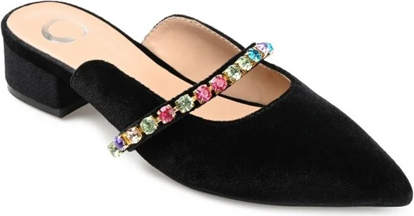 Journee Collection Women's Jewel Mules Pointed Toe Slip On Flats Black