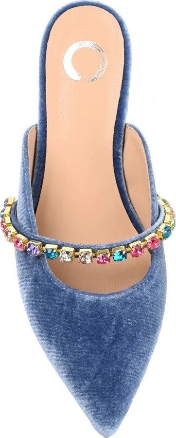Journee Collection Women's Jewel Rhinestone Embellished Velvet Slip On Flats - Image 4