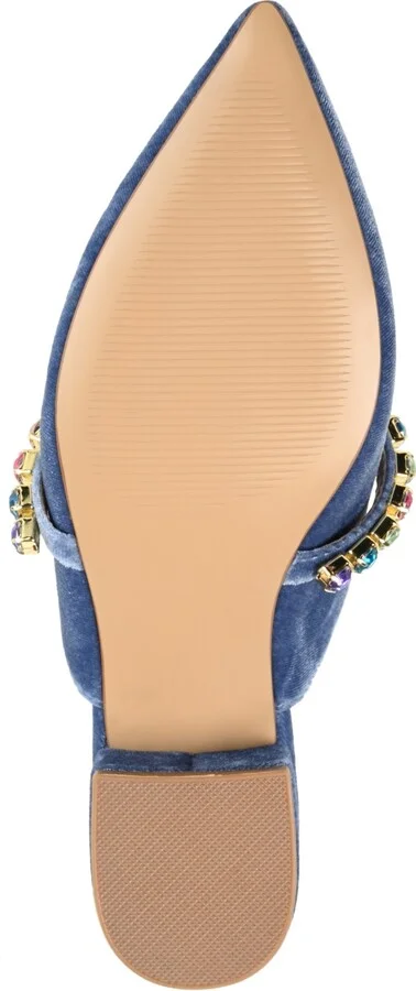 Journee Collection Women's Jewel Rhinestone Embellished Velvet Slip On Flats - Image 5