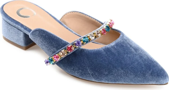 Journee Collection Women's Jewel Rhinestone Embellished Velvet Slip On Flats