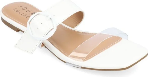Journee Collection Women's Jeysha Slip On Slide Flat Sandals White