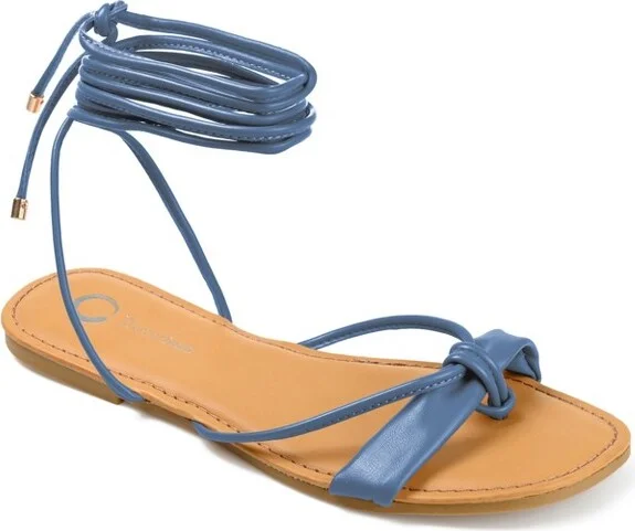 Journee Collection Womens Jiyrie Tru Comfort Foam Ankle Wrap Low Block Heel Sandals Blue 6.5