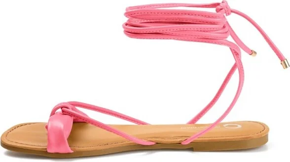 Journee Collection Womens Jiyrie Tru Comfort Foam Ankle Wrap Low Block Heel Sandals Coral 7.5 - Image 2