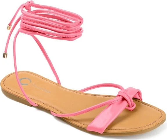 Journee Collection Womens Jiyrie Tru Comfort Foam Ankle Wrap Low Block Heel Sandals Coral 7.5