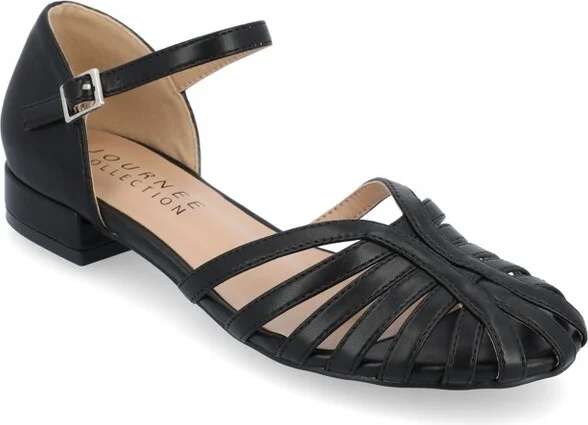 Journee Collection Women's Joannah Mary Jane Block Heel Round Toe Flats Black
