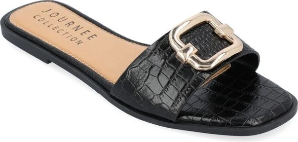Journee Collection Women's Joarie Slip On Croco Slide Sandals Black