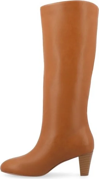 Journee Collection Women's Jovey Pull On Almond Toe Boots, Taupe - Image 3