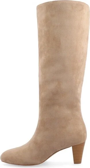 Journee Collection Women's Jovey Pull On Almond Toe Boots, Taupe - Image 4