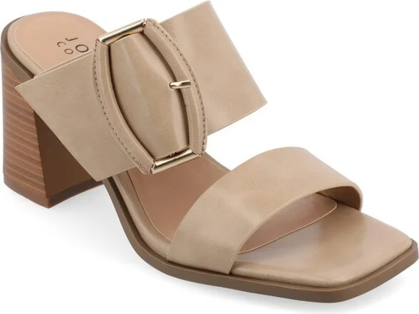Journee Collection Women's Junie Slip On Double Strap Sandals, Tan