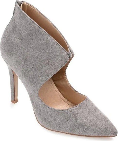 Journee Collection Women's Junniper Back Heel Zip High Stiletto Pointed Toe Pumps Grey