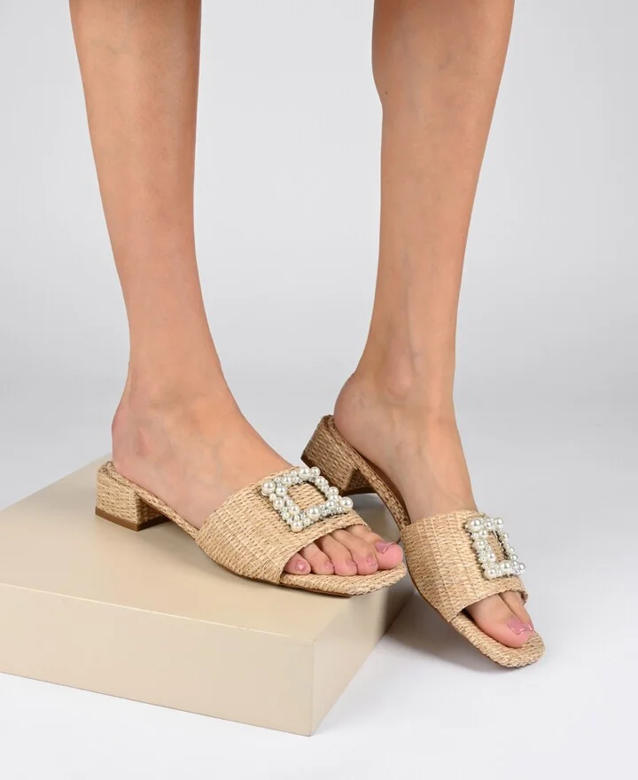 Journee Collection Women's Justina Ornamented Raffia Slide Sandals - Image 11