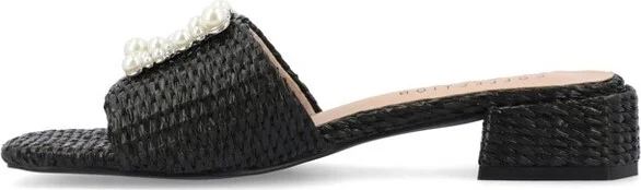 Journee Collection Women's Justina Slip On Raffia Flat Sandals, Natural - Image 3