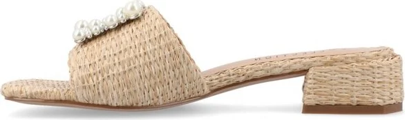 Journee Collection Women's Justina Slip On Raffia Flat Sandals, Natural - Image 4