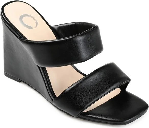 Journee Collection Womens Kailee Tru Comfort Foam Slip On Open Square Toe Wedge Sandals Black 9.5