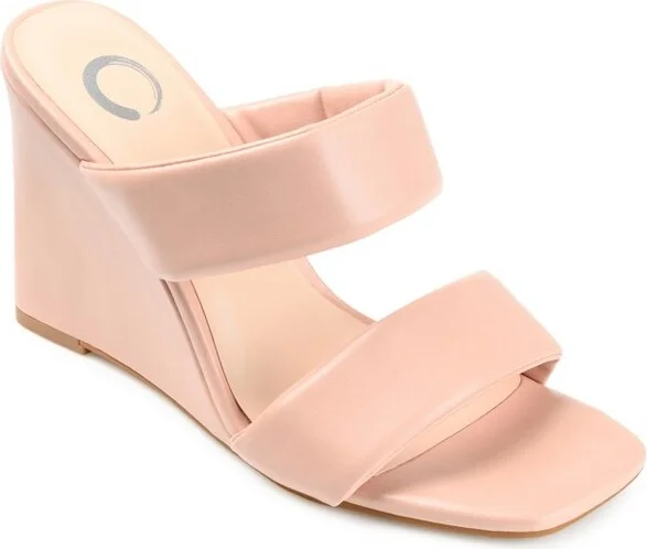 Journee Collection Womens Kailee Tru Comfort Foam Slip On Open Square Toe Wedge Sandals Blush 9