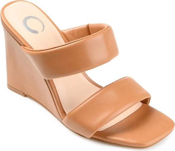 Journee Collection Womens Kailee Tru Comfort Foam Slip On Open Square Toe Wedge Sandals Tan 11