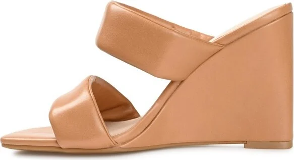 Journee Collection Womens Kailee Tru Comfort Foam Slip On Open Square Toe Wedge Sandals Tan 12 - Image 2