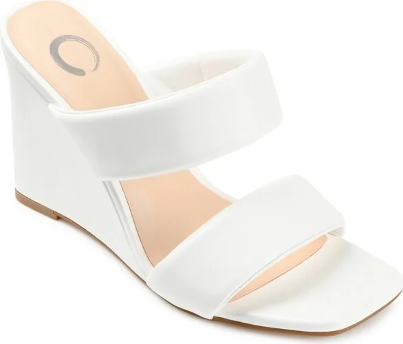 Journee Collection Womens Kailee Tru Comfort Foam Slip On Open Square Toe Wedge Sandals White 10