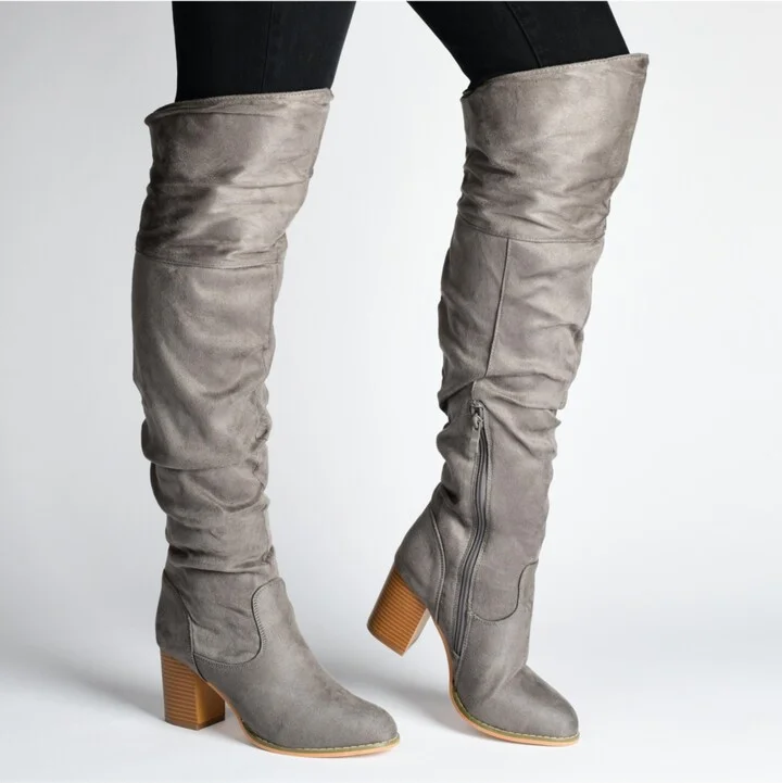 Journee Collection Women's Kaison Stacked Heel Over The Knee Boots - Image 10