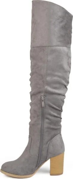 Journee Collection Women's Kaison Stacked Heel Over The Knee Boots Black - Image 9