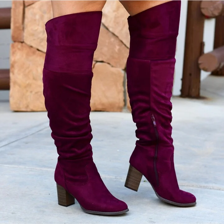 Journee Collection Women's Kaison Wide Calf Stacked Heel Over The Knee Boots - Image 9