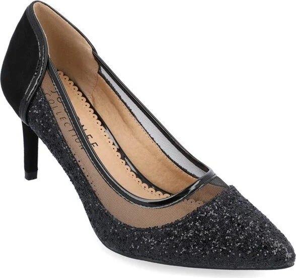 Journee Collection Women's Kalani Pointed Toe Mid Heel Pumps Black