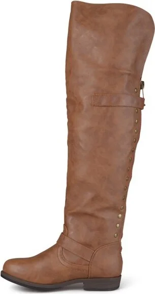 Journee Collection Women's Kane Stacked Heel Over The Knee Boots Chestnut - Image 2