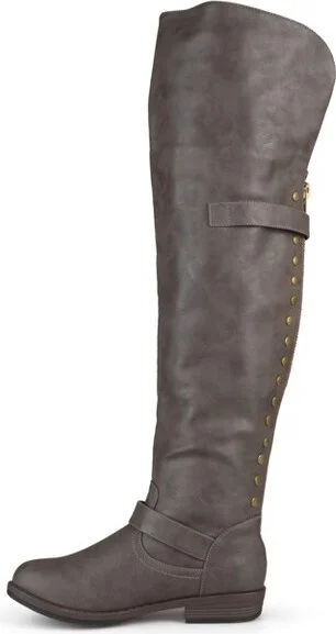 Journee Collection Women's Kane Stacked Heel Over The Knee Boots Chestnut - Image 3