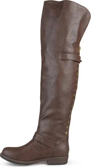 Journee Collection Women's Kane Stacked Heel Over The Knee Boots Chestnut - Image 4