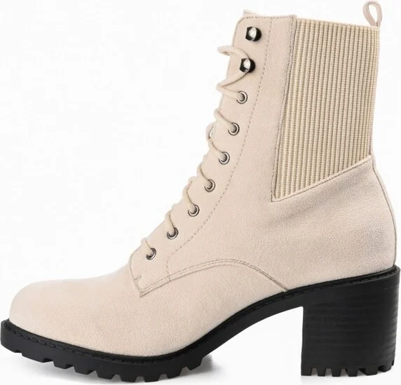 Journee Collection Women's Kassia Lace Up Stacked Heel Booties Off White - Image 2