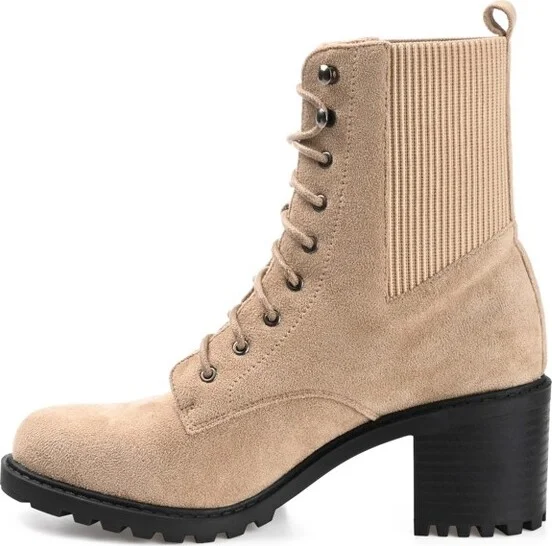 Journee Collection Women's Kassia Lace Up Stacked Heel Booties Off White - Image 4
