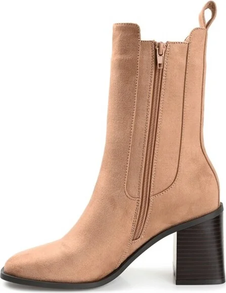 Journee Collection Women's Kaydia Square Toe Stacked High Ankle Booties Camel - Image 2