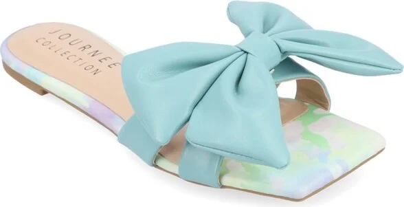 Journee Collection Women's Kealla Slip On Slide Flat Sandals Aqua