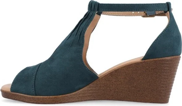 Journee Collection Women's Kedzie Medium and Wide Width Buckle Open Toe Wedge Grey - Image 2