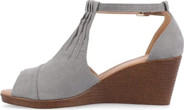Journee Collection Women's Kedzie Medium and Wide Width Buckle Open Toe Wedge Grey - Image 3