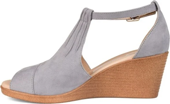 Journee Collection Women's Kedzie Medium and Wide Width Buckle Open Toe Wedge Grey - Image 5