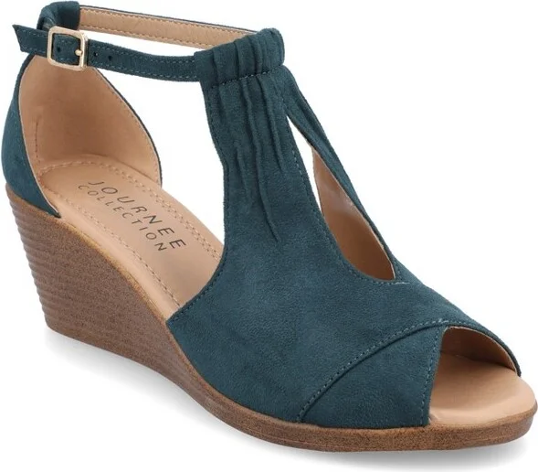 Journee Collection Women's Kedzie Medium and Wide Width Buckle Open Toe Wedge Grey