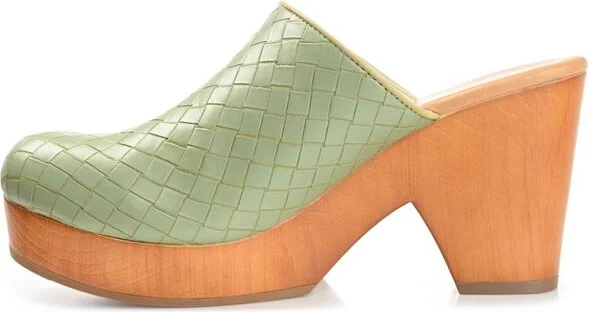 Journee Collection Women's Kelsy Mules Mid Block Heel Round Toe Pumps Olive - Image 3