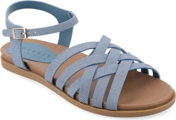 Journee Collection Women's Kimmie Ankle Strap Flat Sandals Denim