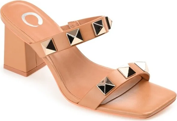 Journee Collection Women's Kirian Open Square Toe Block Heel Sandals Tan