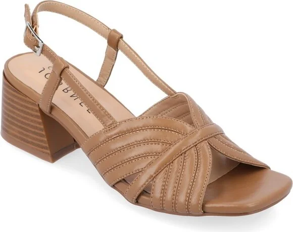 Journee Collection Women's Kirsi Sling Back Stacked Heel Open Toe Sandals Brown
