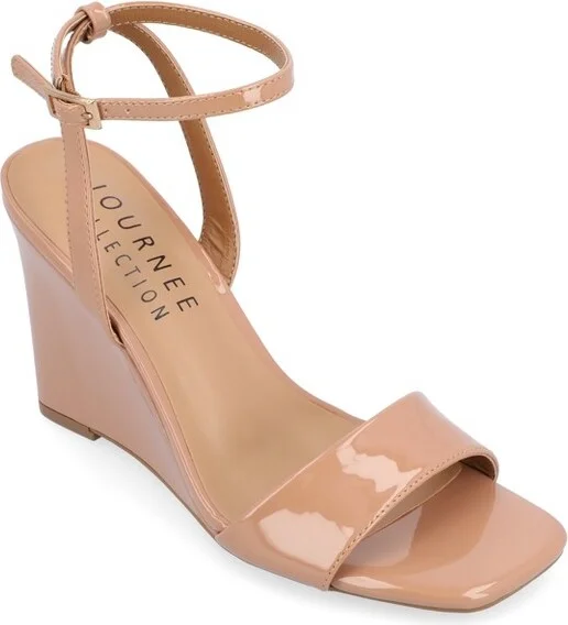 Journee Collection Women's Konna Mid Heel Wedge Sandals Brown