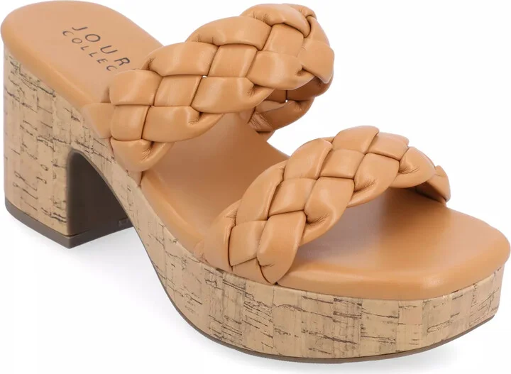 Journee Collection Women's Kyaa Braided Strap Platform Sandals Blush