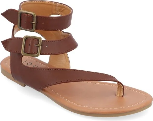 Journee Collection Women's Kyle Ankle Wrap Low Block Heel Sandals Brown
